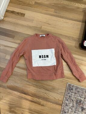 MSGM Men's Dusty Rose Crewneck Sweatshirt with White Logo Panel